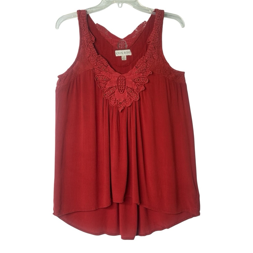 Knox Rose Boho Rust Color‎  Embroidery Hi Low Tank Top Junior Women XL